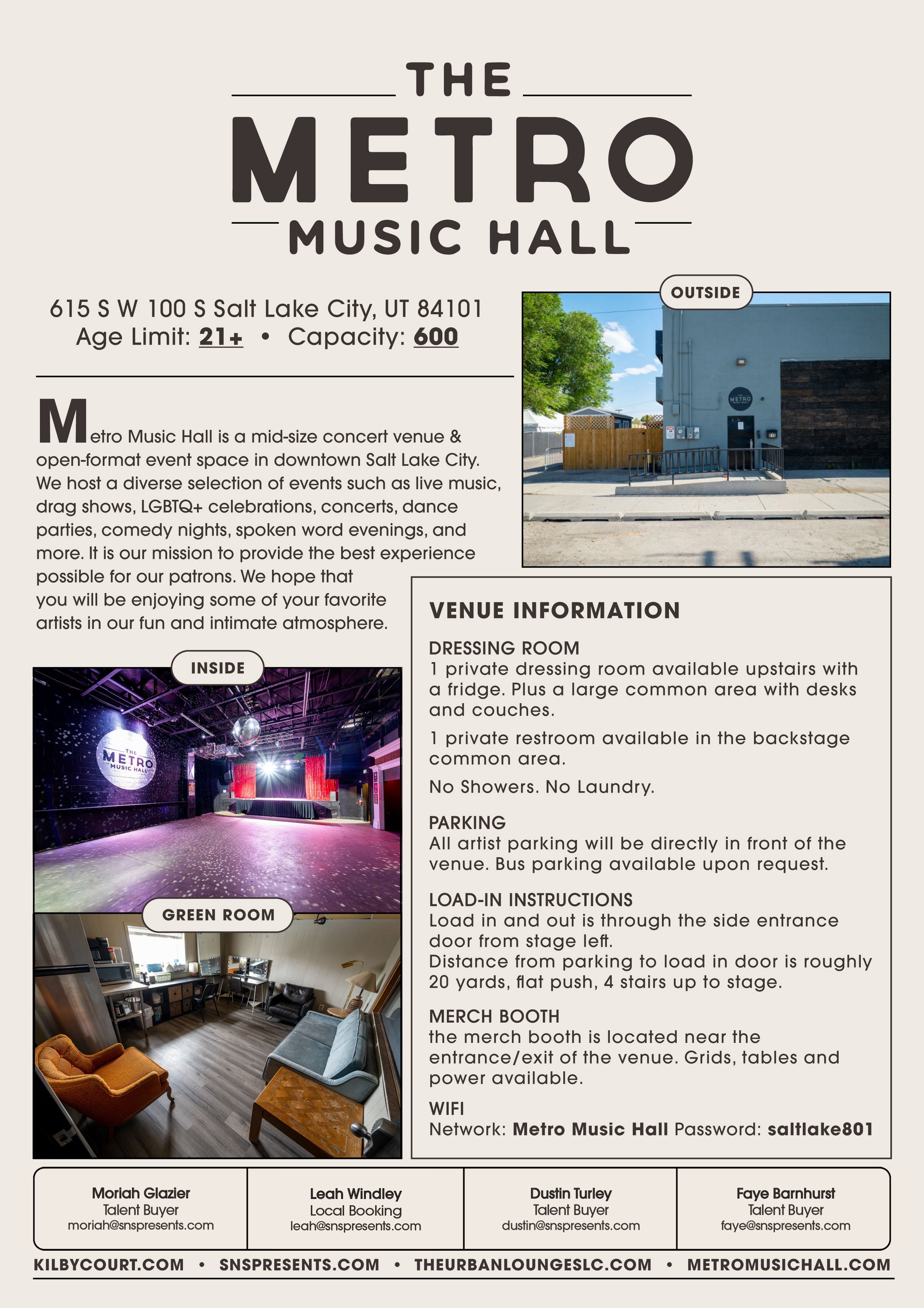 Venue Specs — The Metro Music Hall